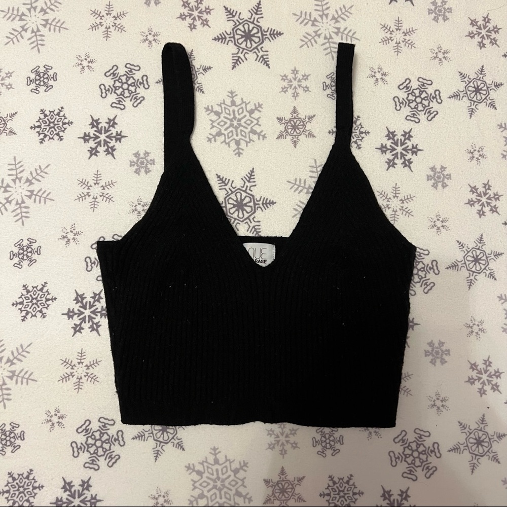 Garage Black Ribbed V-Neck Spaghetti Strap Bralette